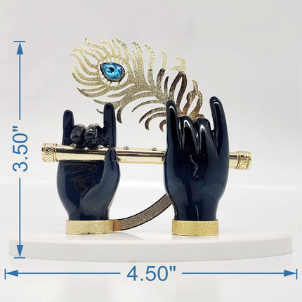 House Of Wemy Gold-Polished Lord Krishna Hands Idol with Flute and Pecock Feather - Black