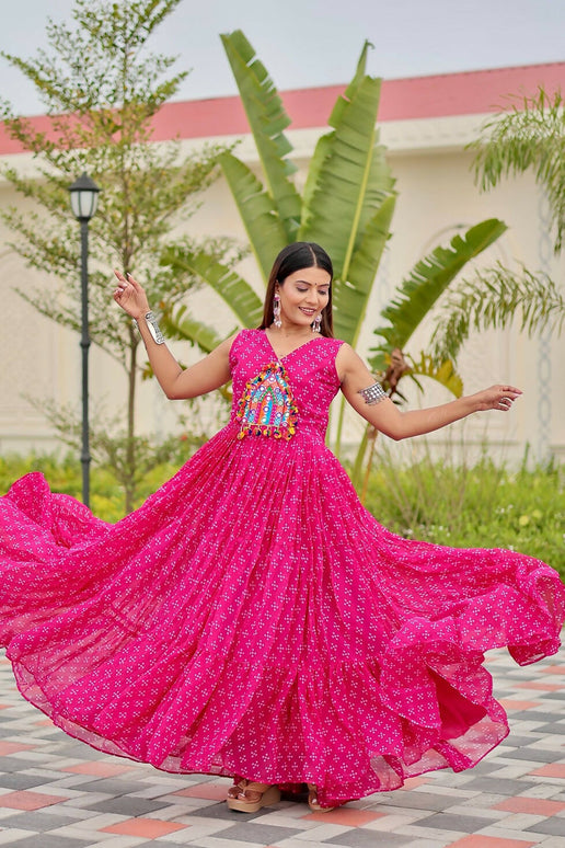 Aastha Fashion Magenta Faux Georgette Party Wear Designer Gown Collection