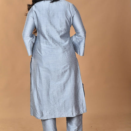 Morchari Women And Hand Embroidery Co-Ord Set-Grey