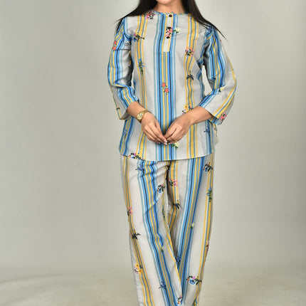 Morchari Digital Print Semi Muslin Co-Ord Set Top & Trouser-Multicolor