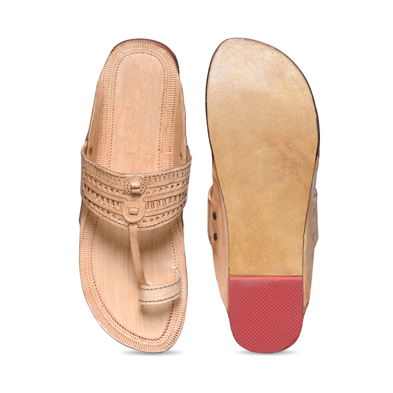 Stepsoft Men'S Leather Kolhapuri Chappals – Handcrafted Ethnic Flats (Beige)