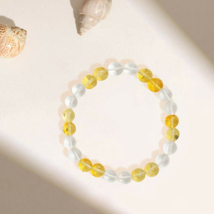 Clear Quartz & Citrine Yellow and White Beads Bracelet - Ruby Raang