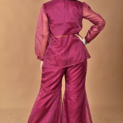 Morchari Women Hand Embroidery Crop Top-Magenta