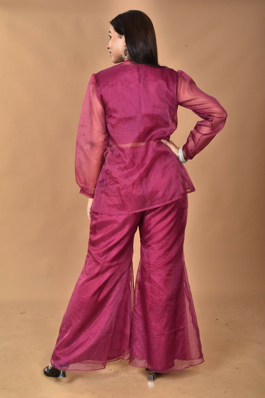 Morchari Women Hand Embroidery Crop Top-Magenta