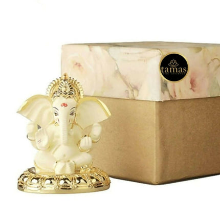 Tamas Gold-Polished Gaj Karna Ganesh Idol Off White & Gold Color