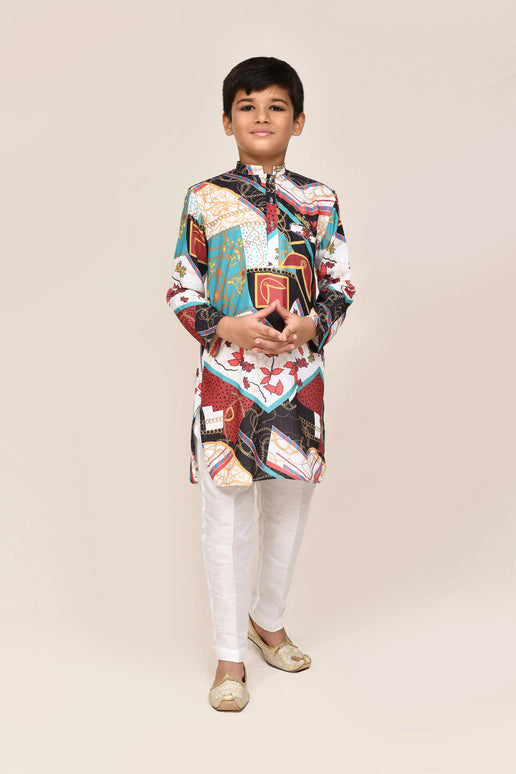 Joban Fashion Cotton Silk Multicolor Kurta With Straight Fit Pant