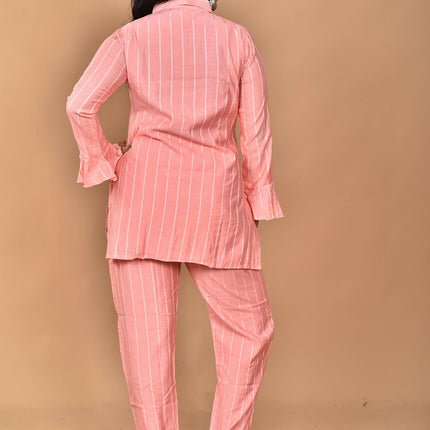 Morchari Women And Hand Embroidery Co-Ords-Peach