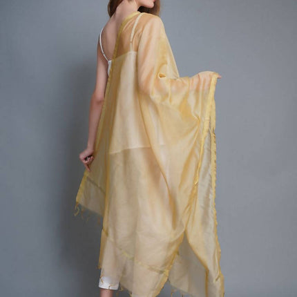 Shehnaai Chanderi Silk Dupatta In Golden Colour With A Golden Woven Border