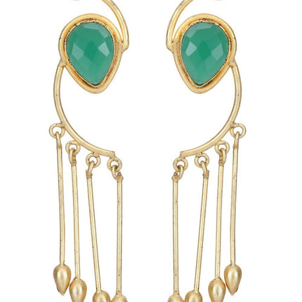 Joban Fashion Women Green Stone Matte Gold Earrings