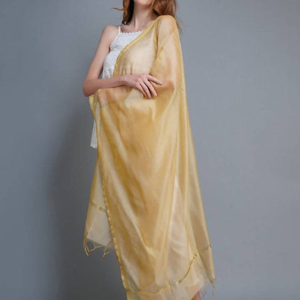 Shehnaai Chanderi Silk Dupatta In Golden Colour With A Golden Woven Border