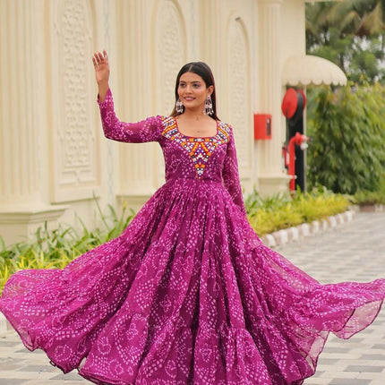 Aastha Fashion Magenta Faux Georgette Navratri Designer Gown Collection