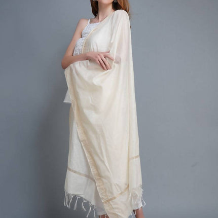 Shehnaai Chanderi Silk Dupatta In Offwhite Colour Golden Border