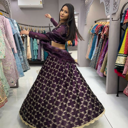 Aastha Fashion Wine Heavy Jimmy Choo Heavy Embroidery Zari +Sequence + Coding Lace Semi Stitched Wedding Wear Lehenga Choli