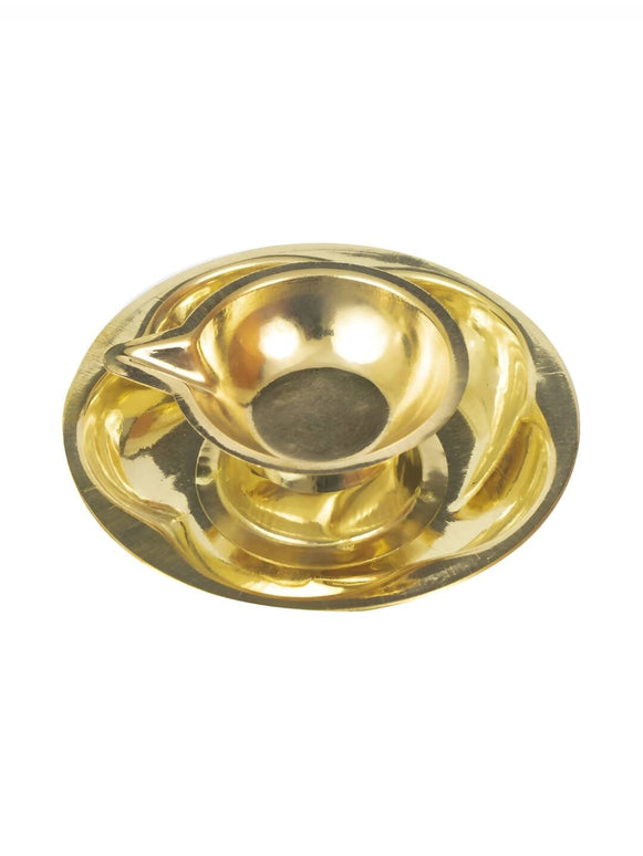 Spillbox Gold-Toned Brass Lotus Diya Round Pooja Essential