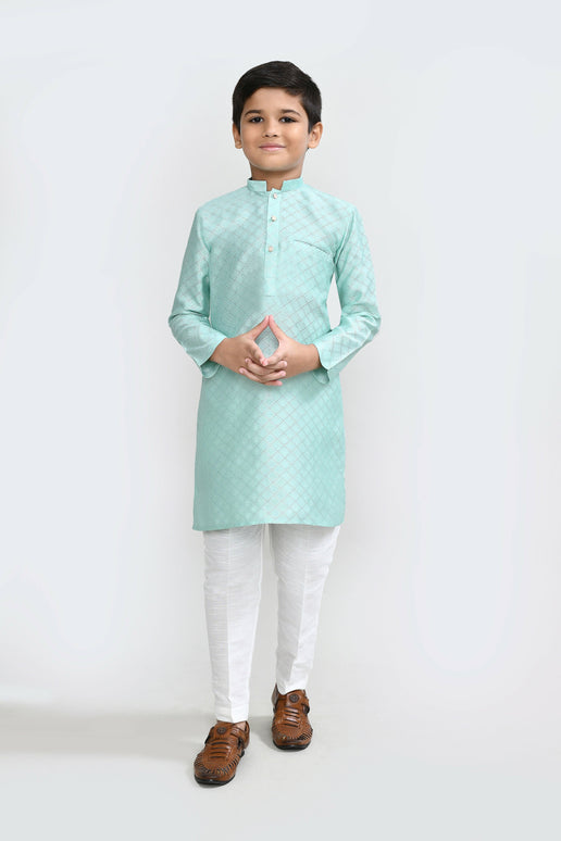 Joban Fashion Cotton Silk Pastel Green Kurta With Straight Fit Pant