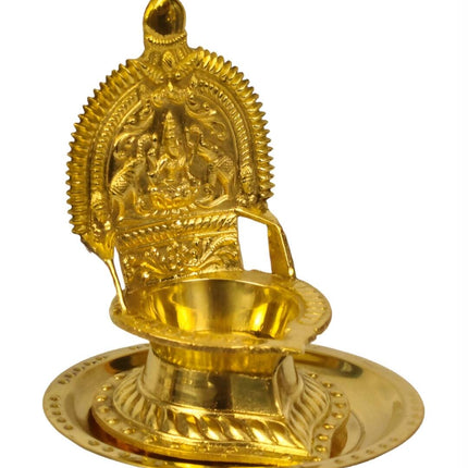Spillbox Gold Toned Kamachi Diya With Plate Pooja Essentials