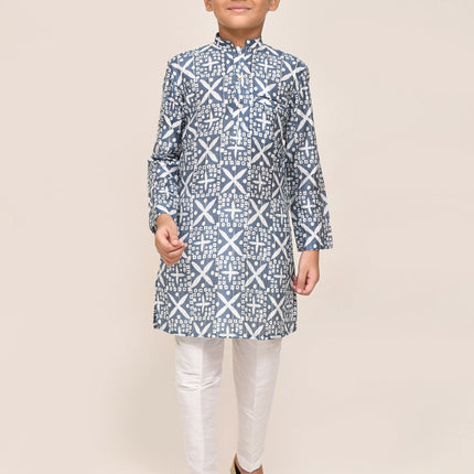 Joban Fashion Silk Navy Blue Kurta With Straight Fit Pant