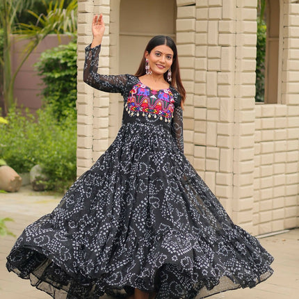 Aastha Fashion Black Faux Georgette Navratri Designer Gown Collection