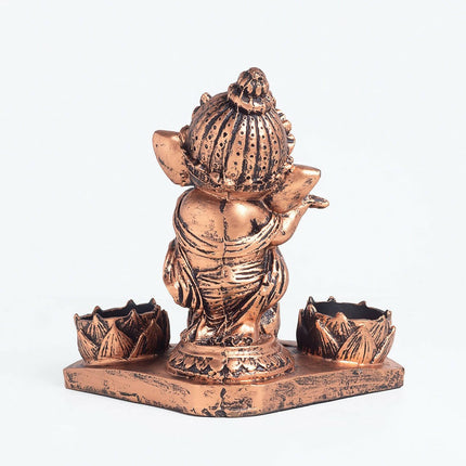 Golden Peacock Brown Ganesha Diya Holder