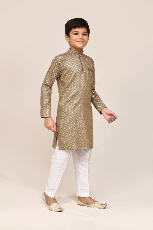 Joban Fashion Satin Cotton Gold Kurta With Straight Fit Pant