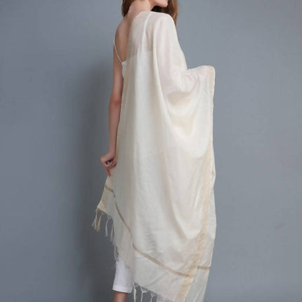 Shehnaai Chanderi Silk Dupatta In Offwhite Colour Golden Border