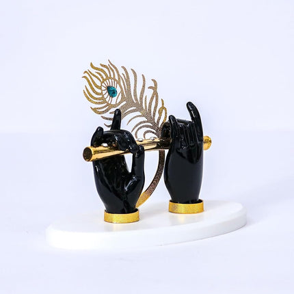House Of Wemy Gold-Polished Lord Krishna Hands Idol with Flute and Pecock Feather - Black