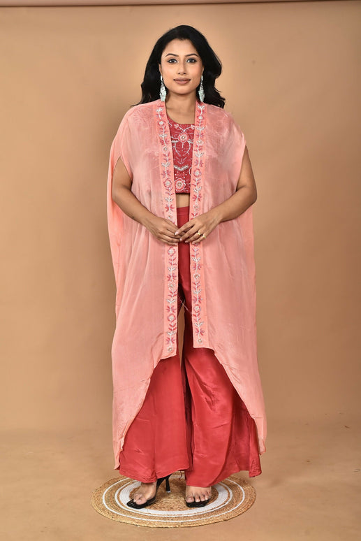 Morchari Women Hand Embroidery Crop Top-Rust