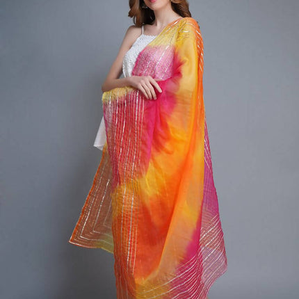 Shehnaai Multicoloured Dupatta In Organza With Multiline Gota Border