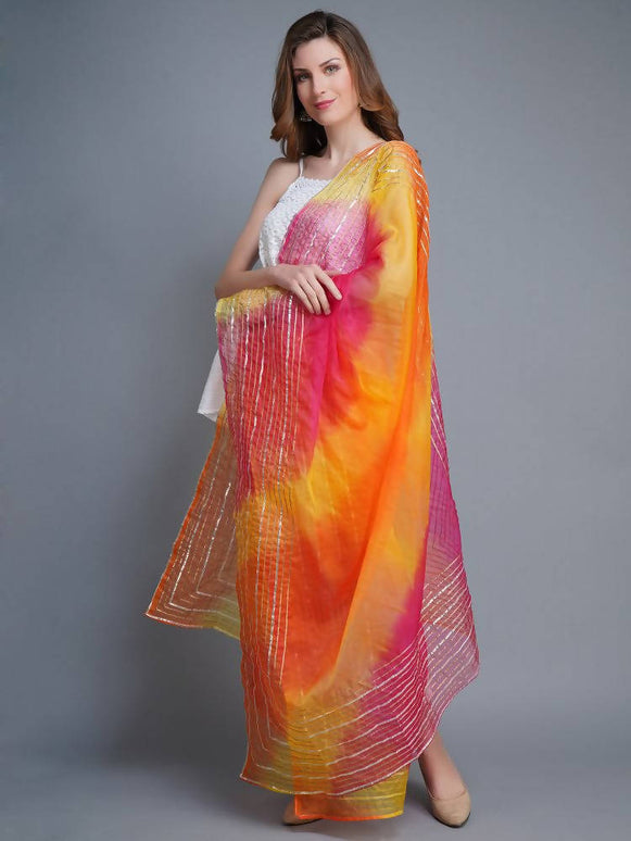 Shehnaai Multicoloured Dupatta In Organza With Multiline Gota Border