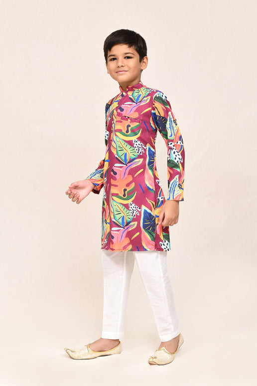 Joban Fashion Cotton Silk Multicolor Kurta With Straight Fit Pant