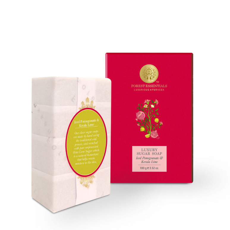 Forest Essentials Luxury Sugar Soap Iced Pomegranate & Kerala Lime