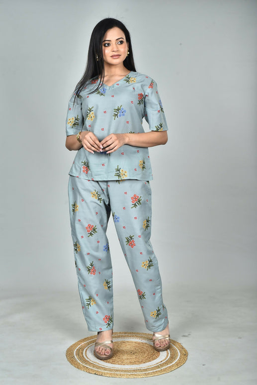 Morchari Digital Print Semi Muslin Co-Ord Set Top & Trouser-Multicolor