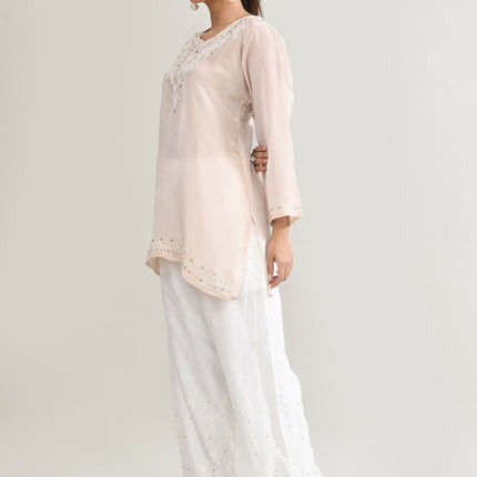 Joban Fashion Womens Cotton ChikanKari Off White Cord set