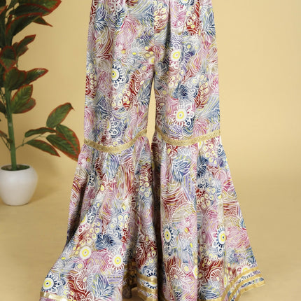 Divine Drape Girls Muslin MultiColour Printed Straight Kids Kurta Sharara With Dupatta