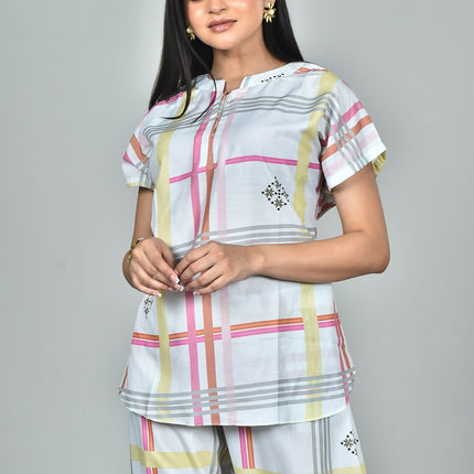 Morchari Digital Print Semi Muslin Co-Ord Set Top & Trouser-Multicolor