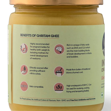 Indic Organics Forest Grazing Malnad Gidda Desi Cow's A2 Ghee | Pure Desi Cow Ghee | Cultured Premium Ghee