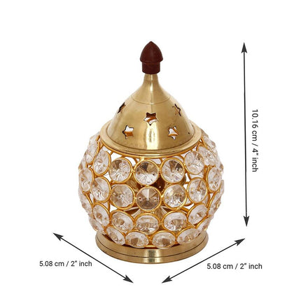 eCraftIndia Gold-Toned & Transparent Crystal & Brass Akhand Diya