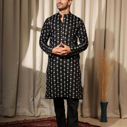 Black Viscose Designer Embroidery Work Kurta Set - Mahotsav