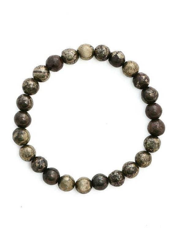 Pyrite Metal Black Round Elastic Bracelet - Ruby Raang