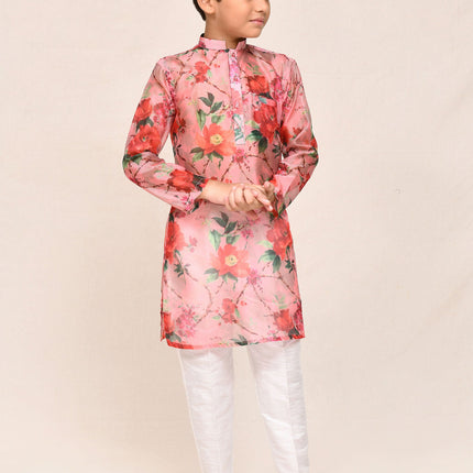 Joban Fashion Georgette Peach Kurta With Straight Fit Pant