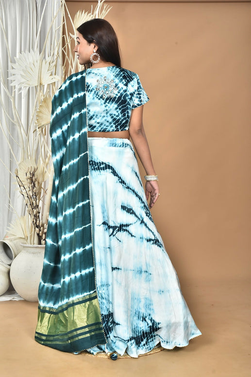 Morchari Women Tai Dai And Hand Embroidery Lehenga-Green