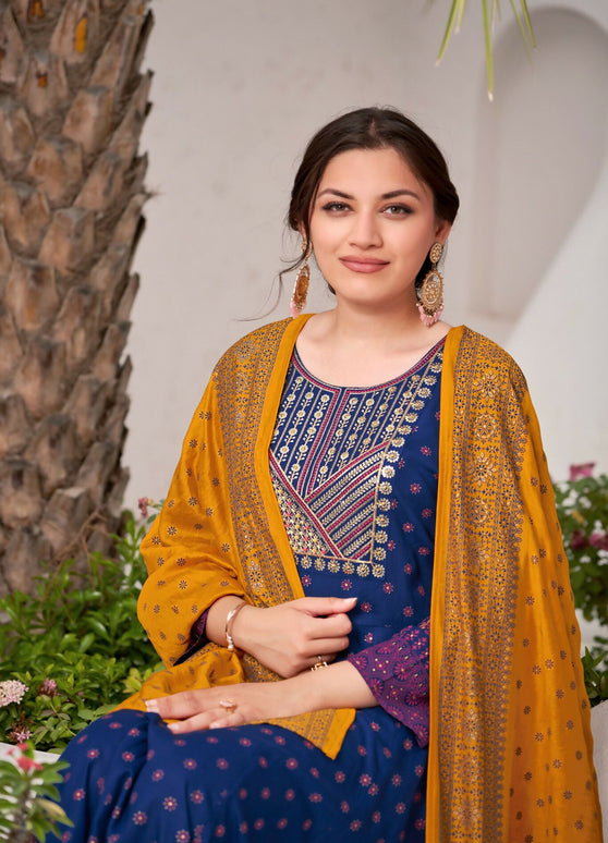 Aastha Fashion Blue Rayon Party Wear Designer Gown Collection