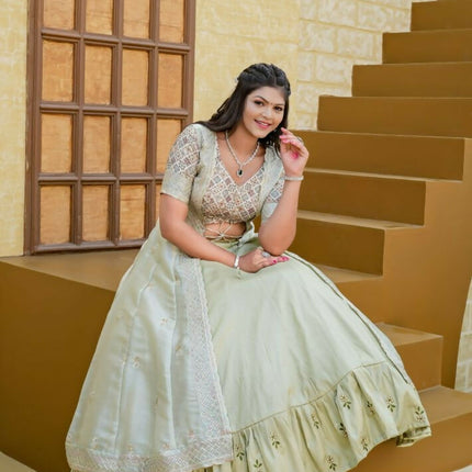 Aastha Fashion Pista Heavy Joya Silk Heavy Embroidery Zari Semi Stitched Wedding Wear Lehenga Choli