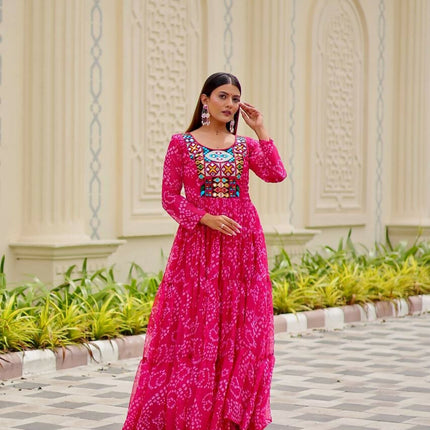 Aastha Fashion Pink Faux Georgette Navratri Designer Gown Collection