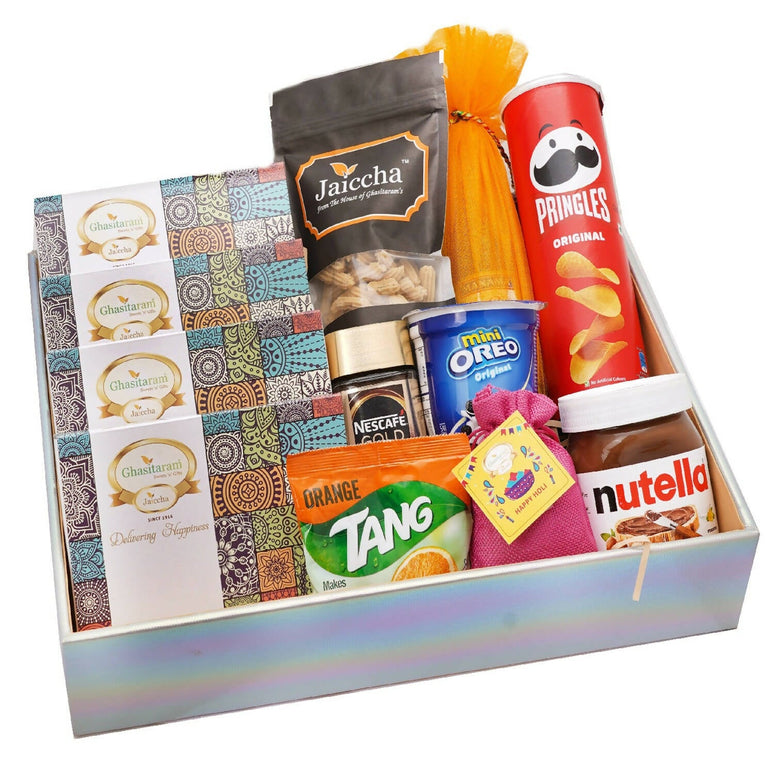 Ghasitaram Colourful Hamper Basket of Holi Goodies