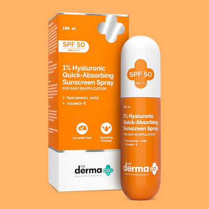 The Derma Co 1% Hyaluronic Quick-Absorbing Sunscreen Spray with Hyaluronic Acid & Vitamin E