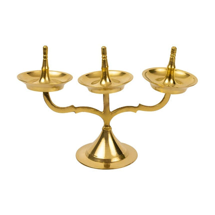 Spillbox Gold Toned Triple Lamp Diya Pooja Essentials