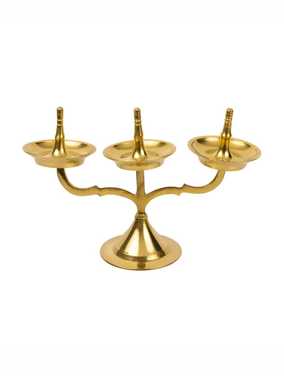Spillbox Gold Toned Triple Lamp Diya Pooja Essentials
