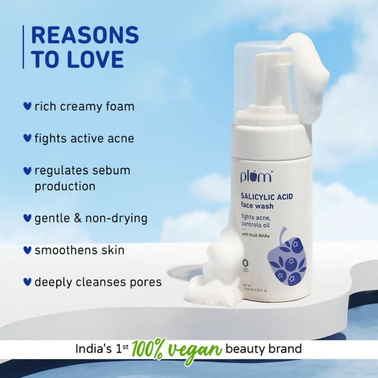 Plum Salicylic Acid Foaming Face Wash - Fights Active Acne & Oil For Smooth Skin
