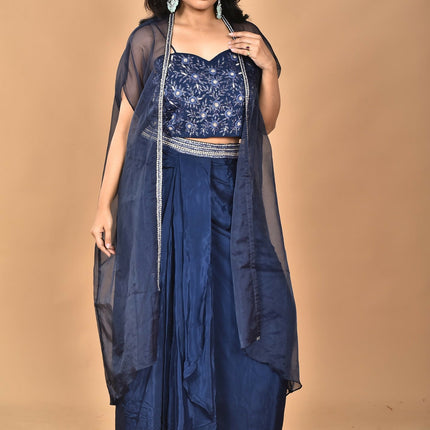 Morchari Women Hand Embroidery Crop Top-Blue